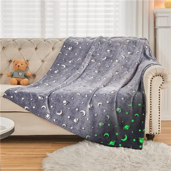 Glow in The Dark Throw Blanket 60 x 80 Inches, Galaxy Stars Pattern Soft Cozy - Picture 1 of 6
